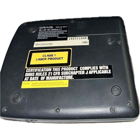 Craig JC6111C Portable CD Player Super‎ Bass System 1996 Vintage  - Black - Picture 4 of 4
